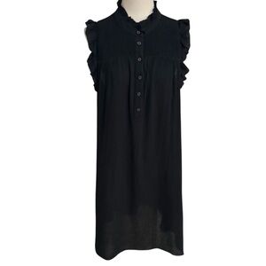 Black‎ Sleeveless Ruffle Shirt Dress Cover 100% Cotton Soze LT L Tall Smocked
